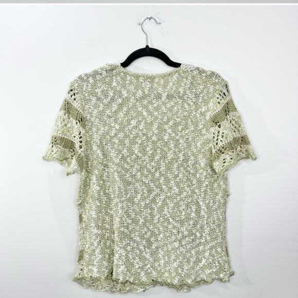 Sage green beaded lace short sleeve knit sweater L - Picture 4 of 13